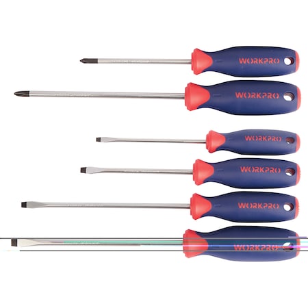 Prime-Line WORKPRO W000800 Screwdriver Set, Chrome-Vanadium Blades w/Magnetic Tips and Plastic Grips (6 Pack) W000800